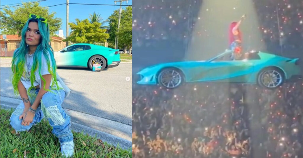 Karol G sorprendió a su publico de chicago al poner a volar el Ferrari que le regalo Anuel.